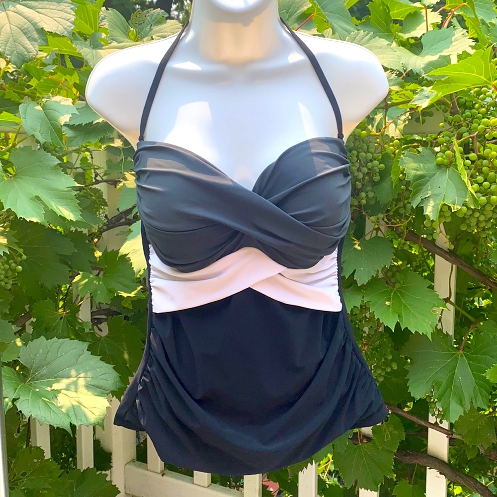 Profile tankini top black white gray size 14